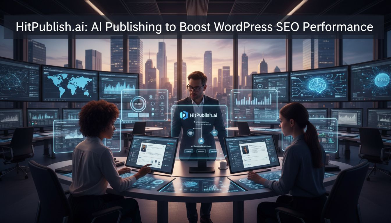 Analytics-driven workflow showing AI drafting and one-click WordPress publishing via REST API for multi-site content