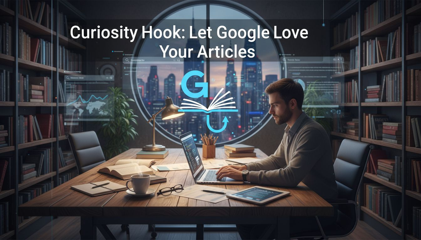 Curiosity hook visuals: article publishing workflow fostered by content, seo momentum
