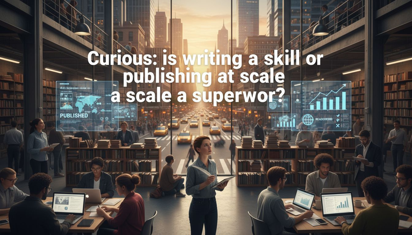 A strategist maps writing steps to scalable publishing capacity with growth metrics and gears